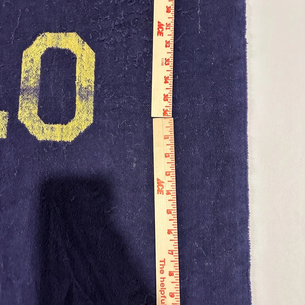 Vintage Polo Ralph Lauren Towel Beach Bath Navy Blue & Yellow Striped Spellout‎